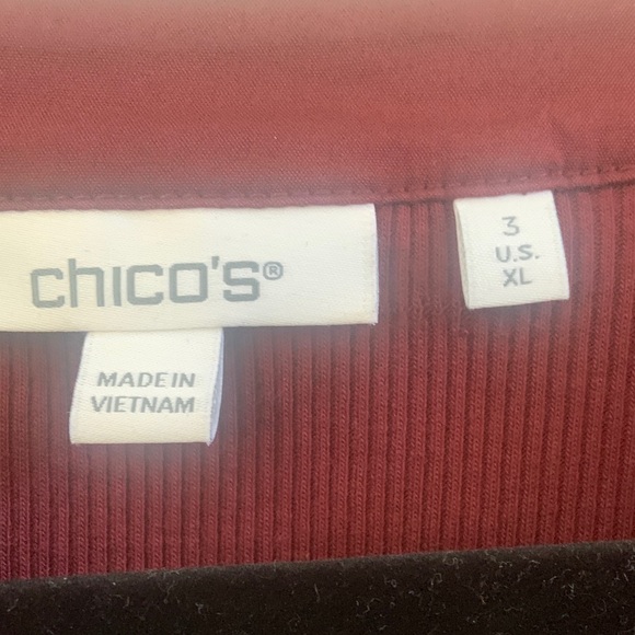 Chico's Deep Red Blouse with Textured Sleeves - Picture 2 of 6